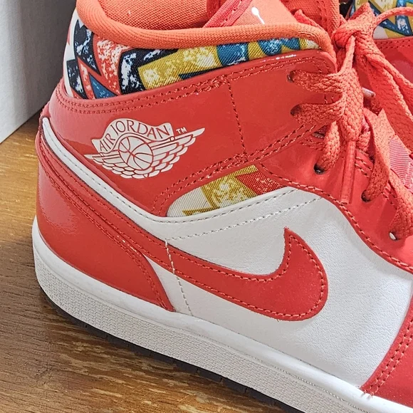 Jordan Red and White Athletic Shoes High-Top Design - Picture 6 of 8